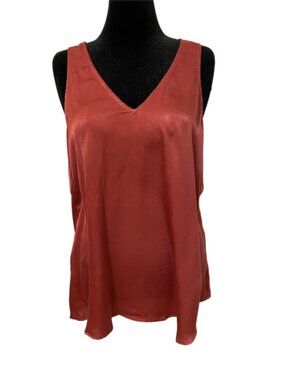 Show Me Your Mumu Rust Satin Sleeveless Tunic Blouse Womens Medium V Neck